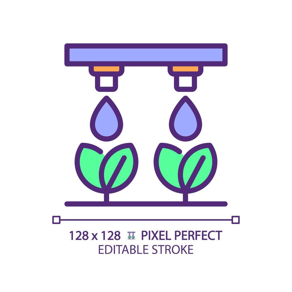 Drip irrigation RGB color icon. Water management. Precision agriculture. Water conservation. Isolated illustration. Simple filled line drawing. Editable stroke. Pixel perfect vector
