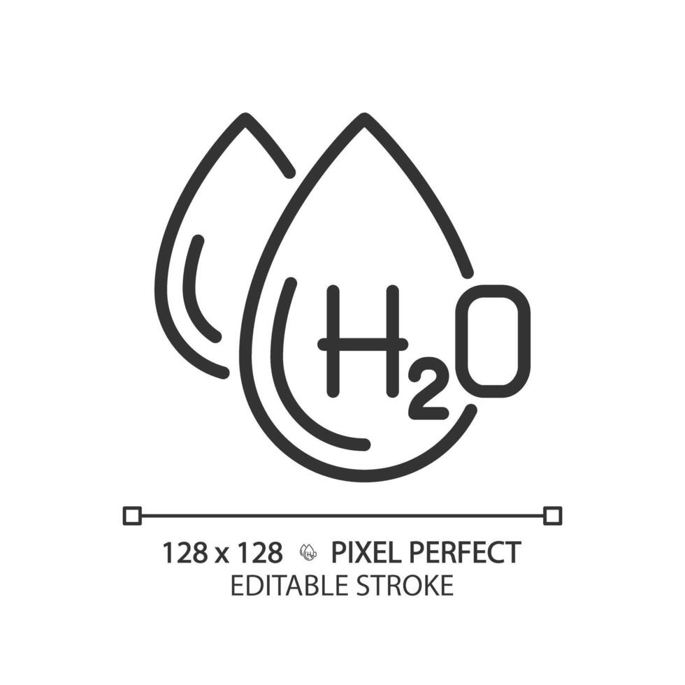 H2O linear icon. Chemical formula of water. Scientific symbol. Water composition. Molecular structure. Thin line illustration. Contour symbol. outline drawing. Editable stroke. Pixel perfect vector