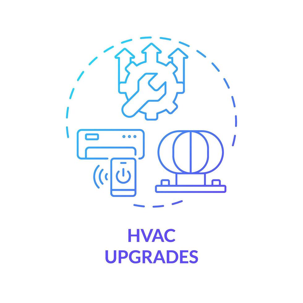 hvac actualizaciones azul degradado concepto icono. mejorar aire acondicionamiento sistema. inteligente control. redondo forma línea ilustración. resumen idea. gráfico diseño. fácil a utilizar en promocional material vector