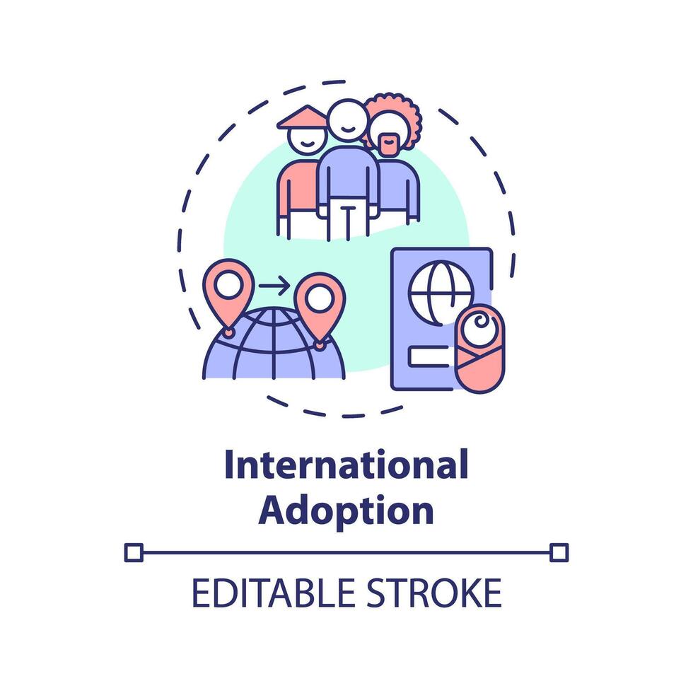 International adoption multi color concept icon. Adopt newborn from foreign country. Multicultural family. Round shape line illustration. Abstract idea. Graphic design. Easy to use vector