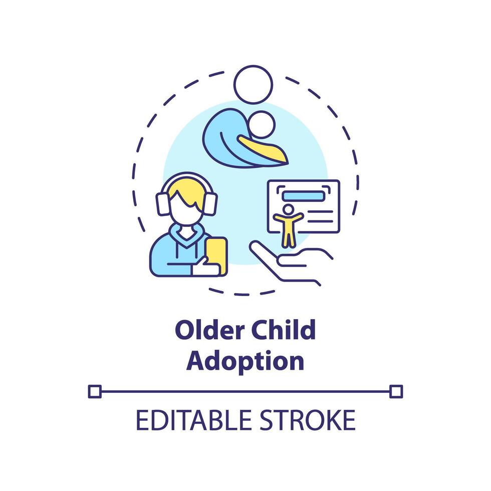 Older child adoption multi color concept icon. Find family for teenager. Teen caregiver. Loving and caring parent. Round shape line illustration. Abstract idea. Graphic design. Easy to use vector