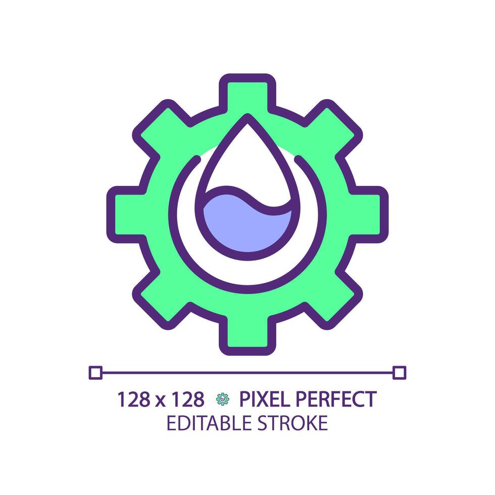 Water industry RGB color icon. Water management. Public utilities. Clean water solutions. Droplet and gear. Isolated illustration. Simple filled line drawing. Editable stroke. Pixel perfect vector