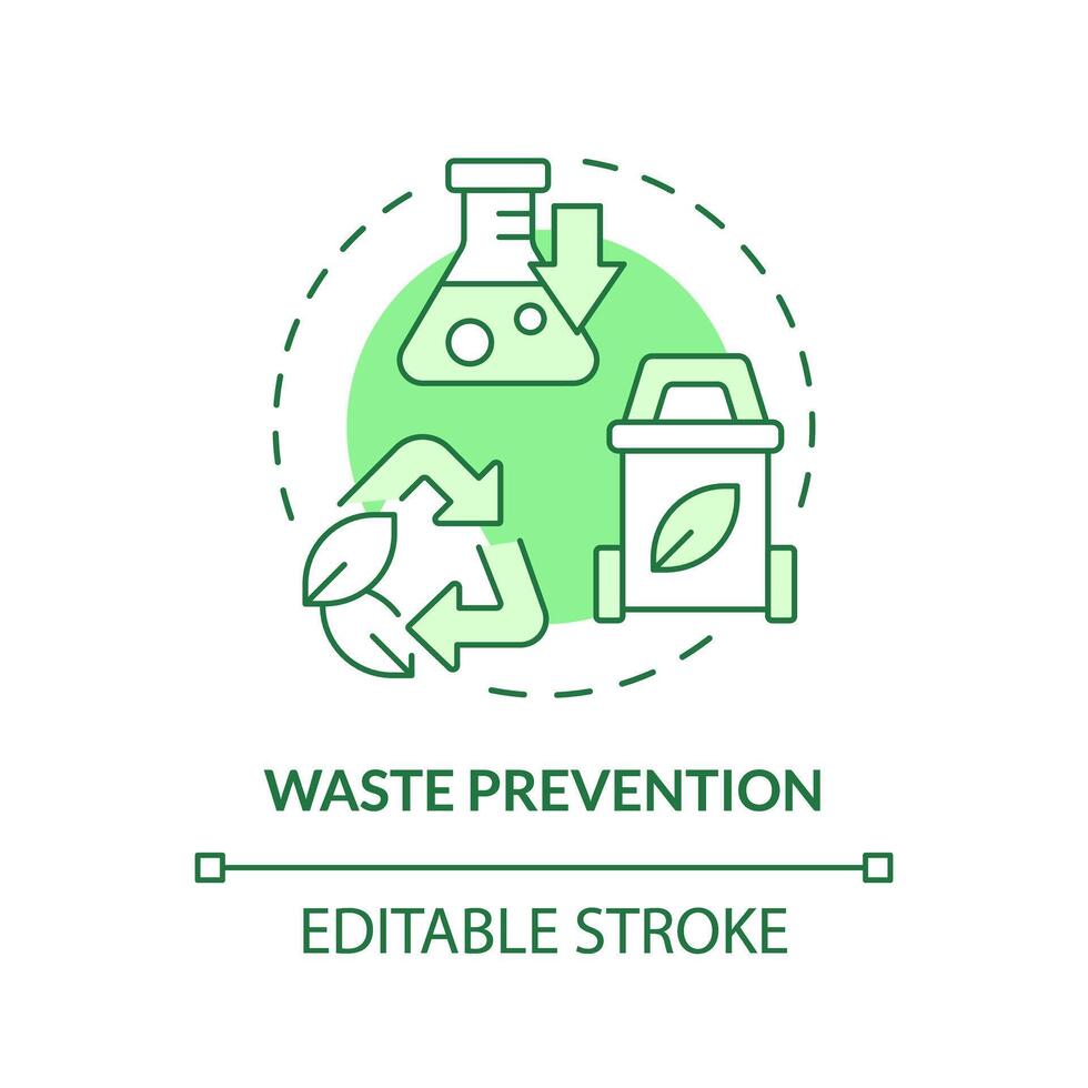 Waste prevention green concept icon. Ecological damage, environmental impact. Pollution reduce. Round shape line illustration. Abstract idea. Graphic design. Easy to use presentation, article vector