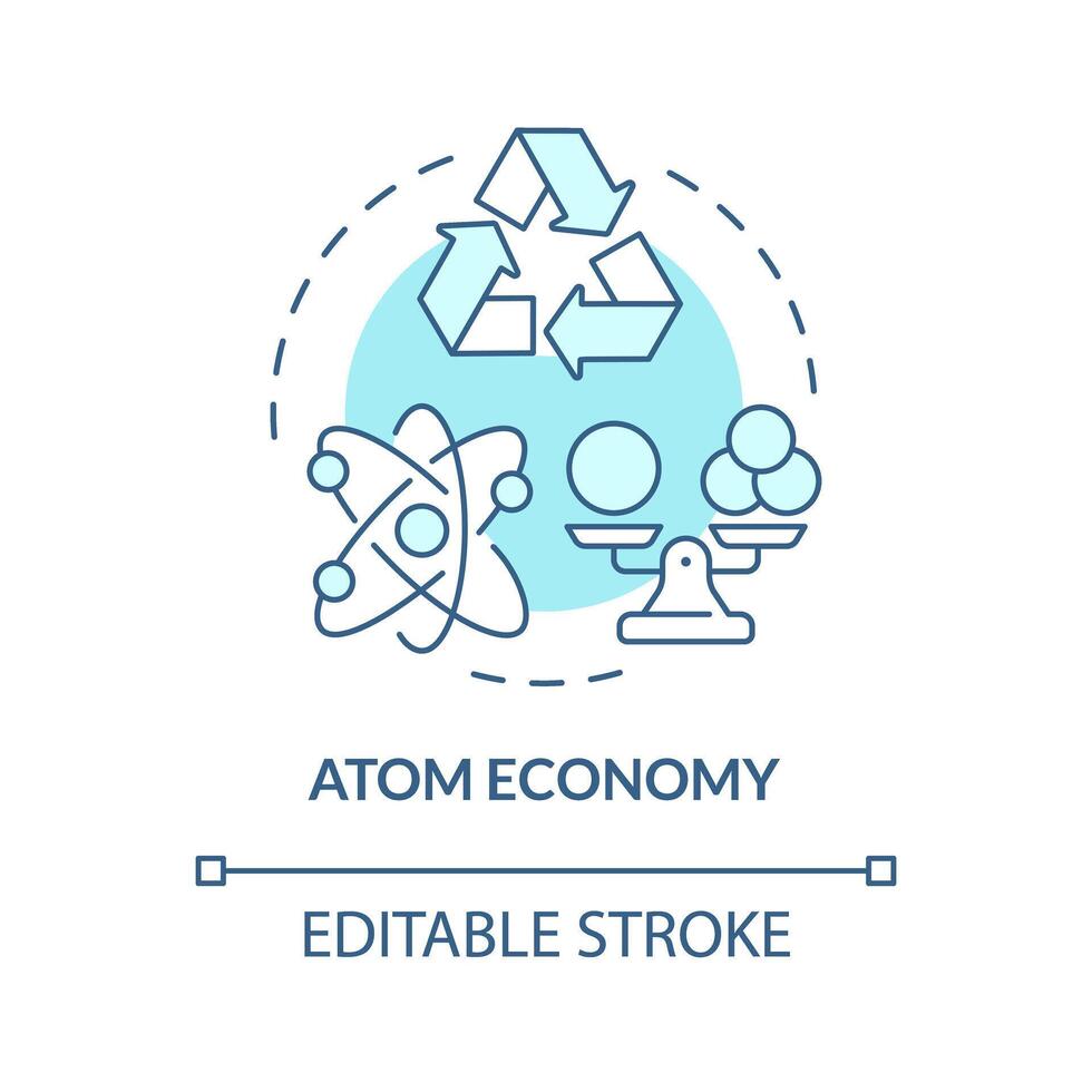 átomo economía suave azul concepto icono. verde química, sostenible síntesis. energía eficiencia. redondo forma línea ilustración. resumen idea. gráfico diseño. fácil a utilizar presentación, artículo vector