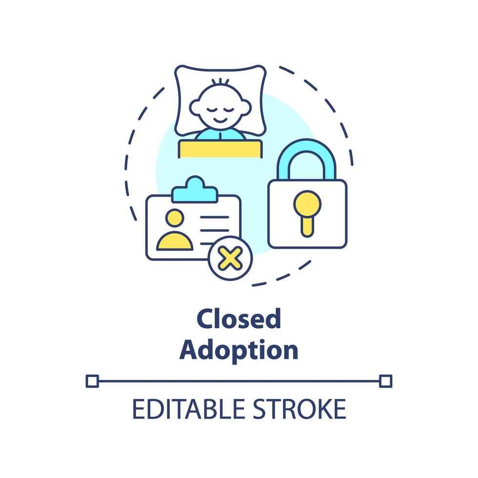 Closed adoption multi color concept icon. Private adoption process. Information protection. Child welfare. Round shape line illustration. Abstract idea. Graphic design. Easy to use vector