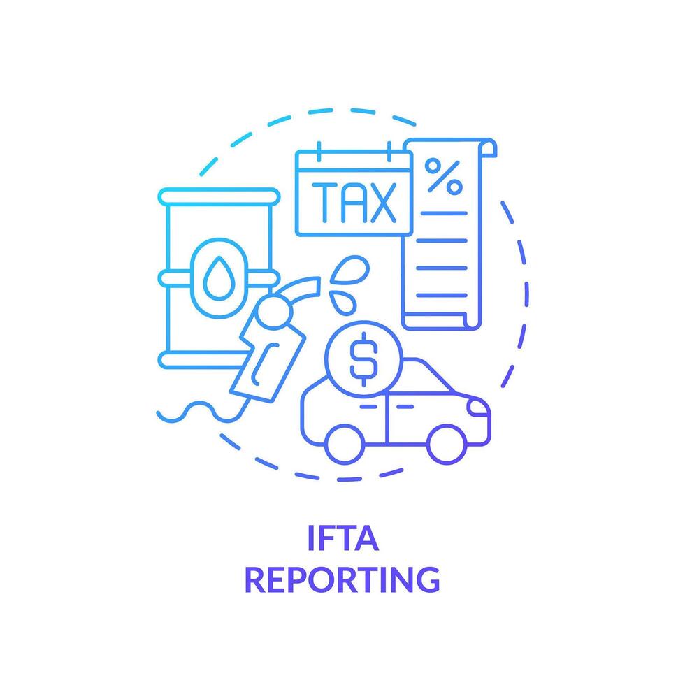 IFTA reporting blue gradient concept icon. Fuel taxes, consumption regulation. Operational expenses reduce. Round shape line illustration. Abstract idea. Graphic design. Easy to use in infographic vector