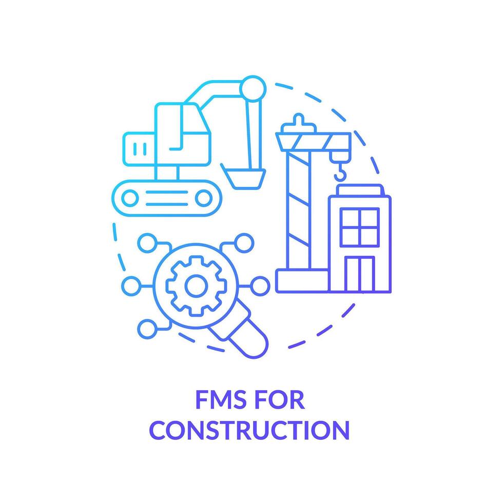 FMS for construction blue gradient concept icon. Heavy machinery, equipment management. Round shape line illustration. Abstract idea. Graphic design. Easy to use in infographic, presentation vector