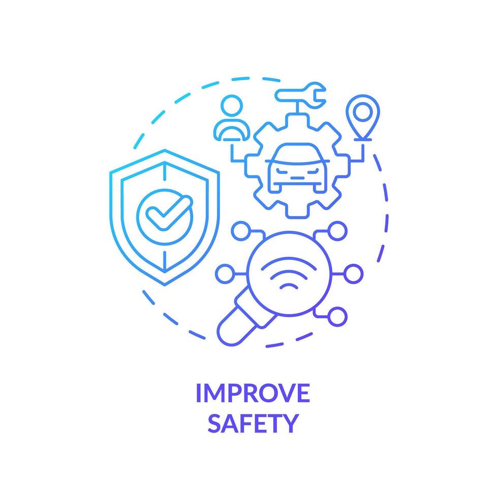 Safety improve blue gradient concept icon. Customer satisfaction, risk management. Vehicle maintenance. Round shape line illustration. Abstract idea. Graphic design. Easy to use in infographic vector