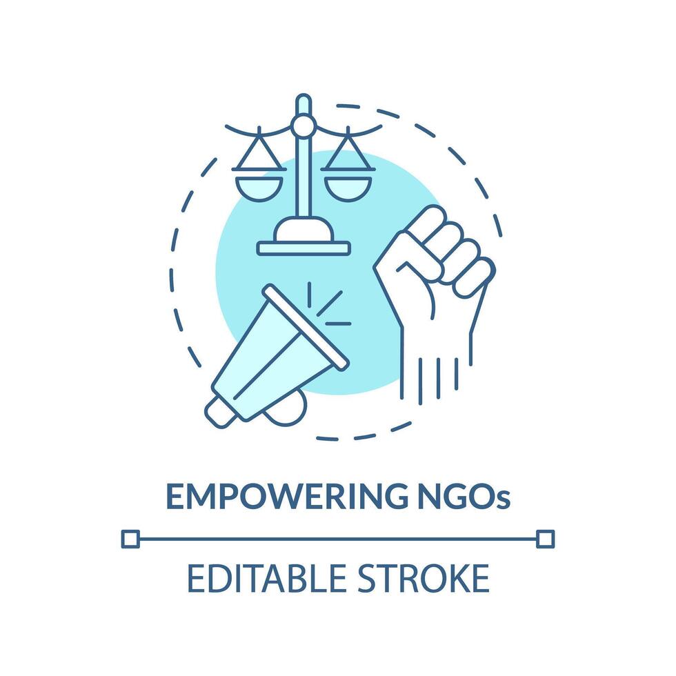 Empowering NGOs soft blue concept icon. Non governmental organization. Activism for social changes. Round shape line illustration. Abstract idea. Graphic design. Easy to use in article vector