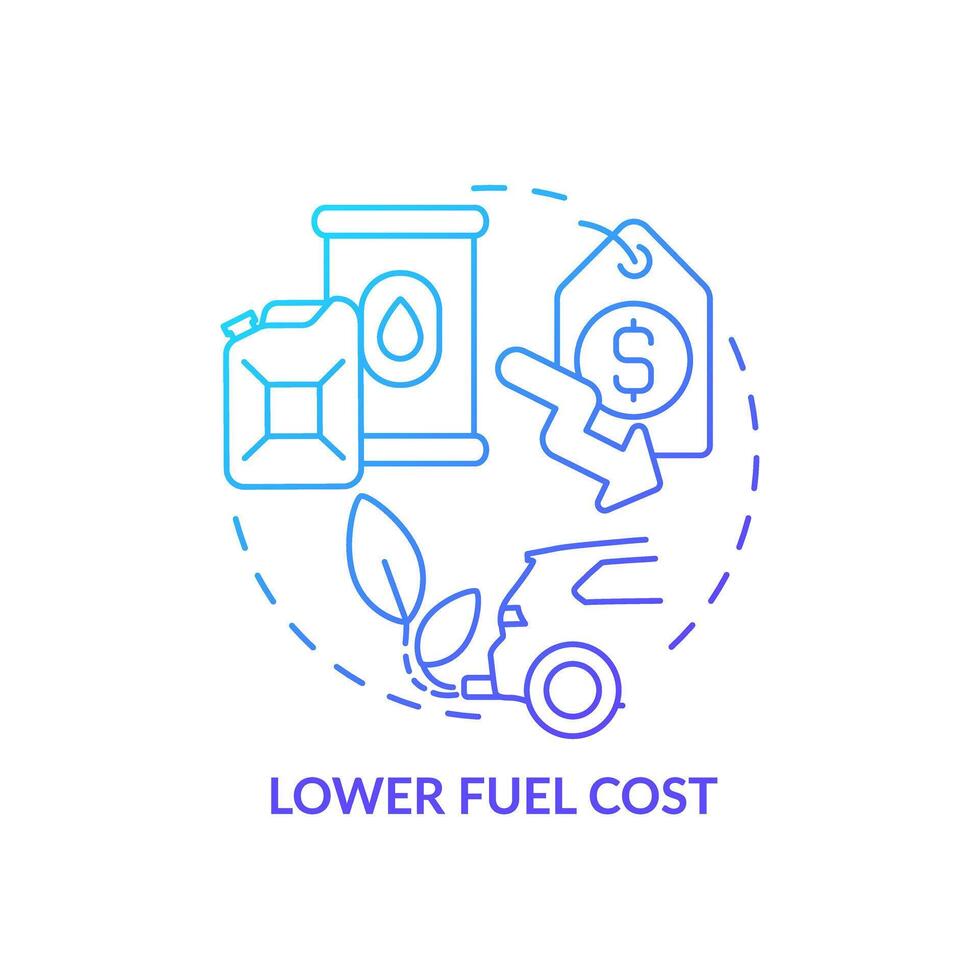 Lower fuel cost blue gradient concept icon. Price reduction. Fleet expenses, gas prices. Round shape line illustration. Abstract idea. Graphic design. Easy to use in infographic, presentation vector