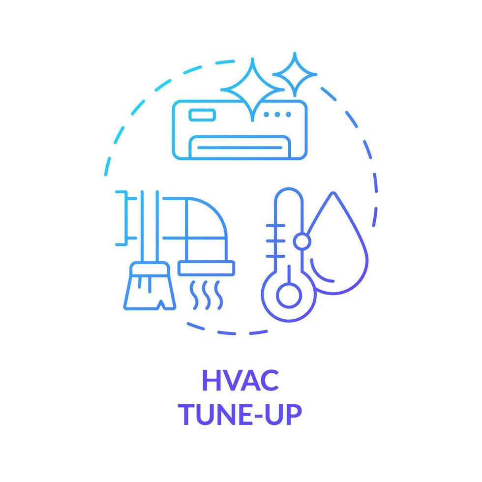 HVAC tune-up blue gradient concept icon. Preventive maintenance. Air duct diagnostics and cleaning. Round shape line illustration. Abstract idea. Graphic design. Easy to use in promotional material vector