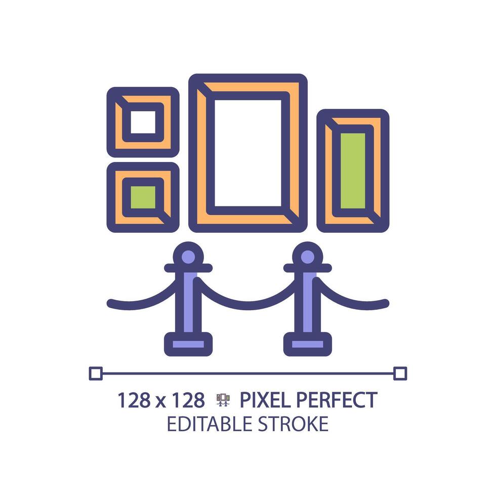 Art exhibition pixel perfect RGB color icon. Cultural recreation. Painting gallery exposition. Artistic works. Isolated illustration. Simple filled line drawing. Editable stroke vector