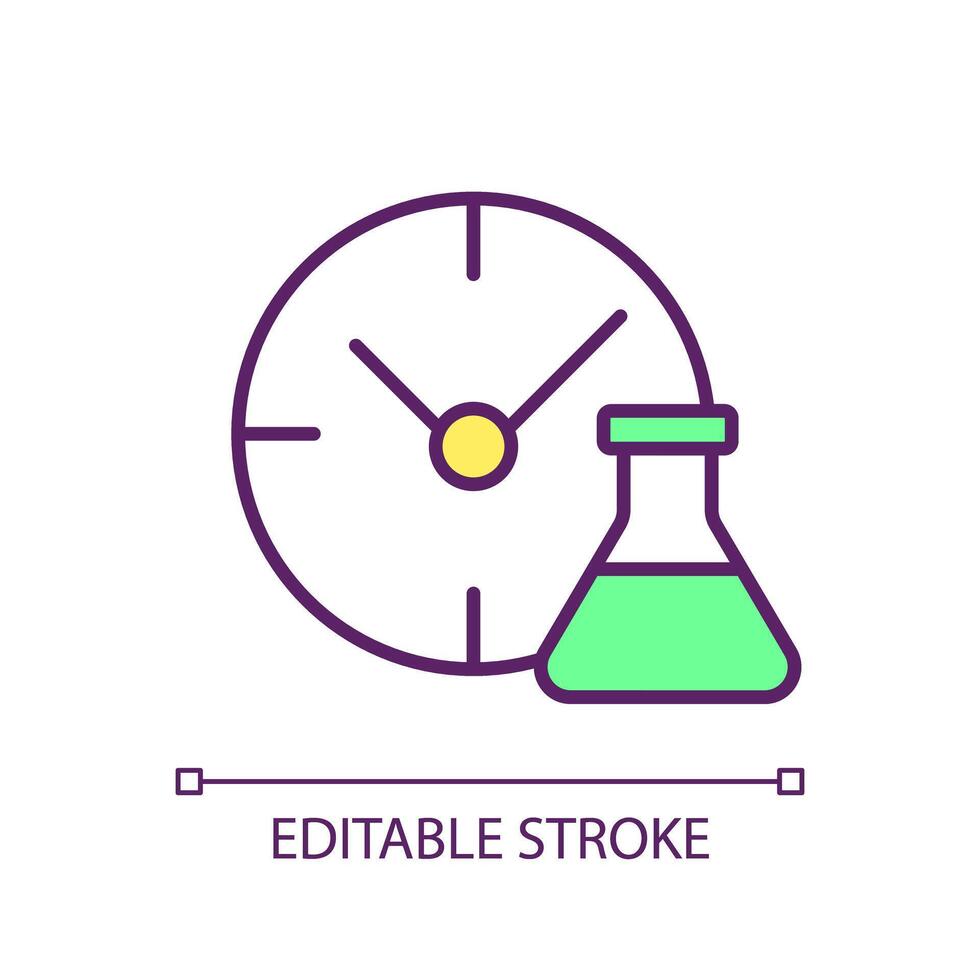 reactivos hora controlar rgb color icono. química suministros, investigación herramientas. tóxico solventes análisis. inventario gestión. aislado ilustración. sencillo lleno línea dibujo. editable carrera vector