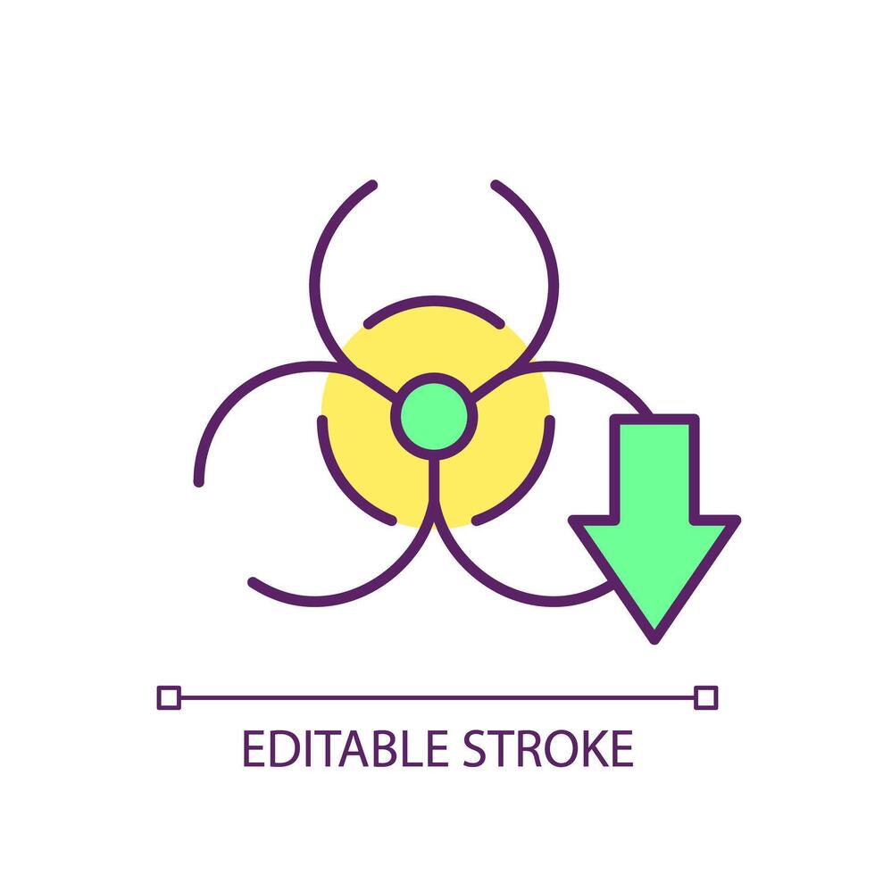 toxicidad disminución rgb color icono. peligro peligro signo. industrial químico productos ecológico daño, cuidado de la salud. aislado ilustración. sencillo lleno línea dibujo. editable carrera vector