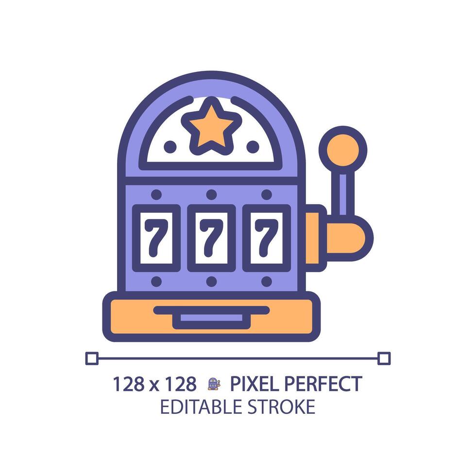 Casino slot machine pixel perfect RGB color icon. Gambling sport lifestyle. Poker entertainment. Lottery luck, jackpot. Isolated illustration. Simple filled line drawing. Editable stroke vector