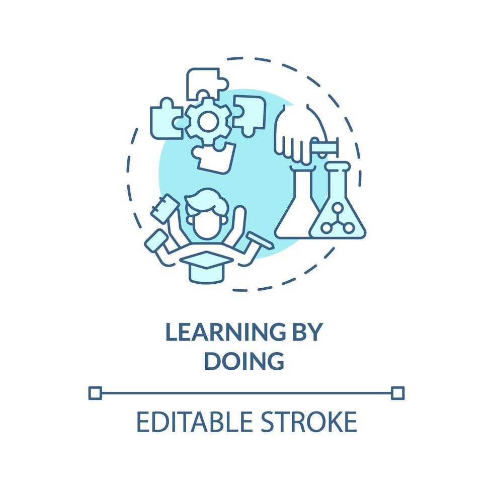 Learning by doing soft blue concept icon. Hands-on education. Experiential learning strategies. Activities. Round shape line illustration. Abstract idea. Graphic design. Easy to use in presentation vector