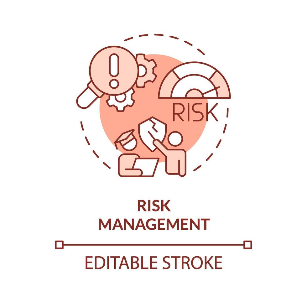 Risk management red concept icon. Safety risks. Insurance due to experiential learning. Round shape line illustration. Abstract idea. Graphic design. Easy to use in presentation vector