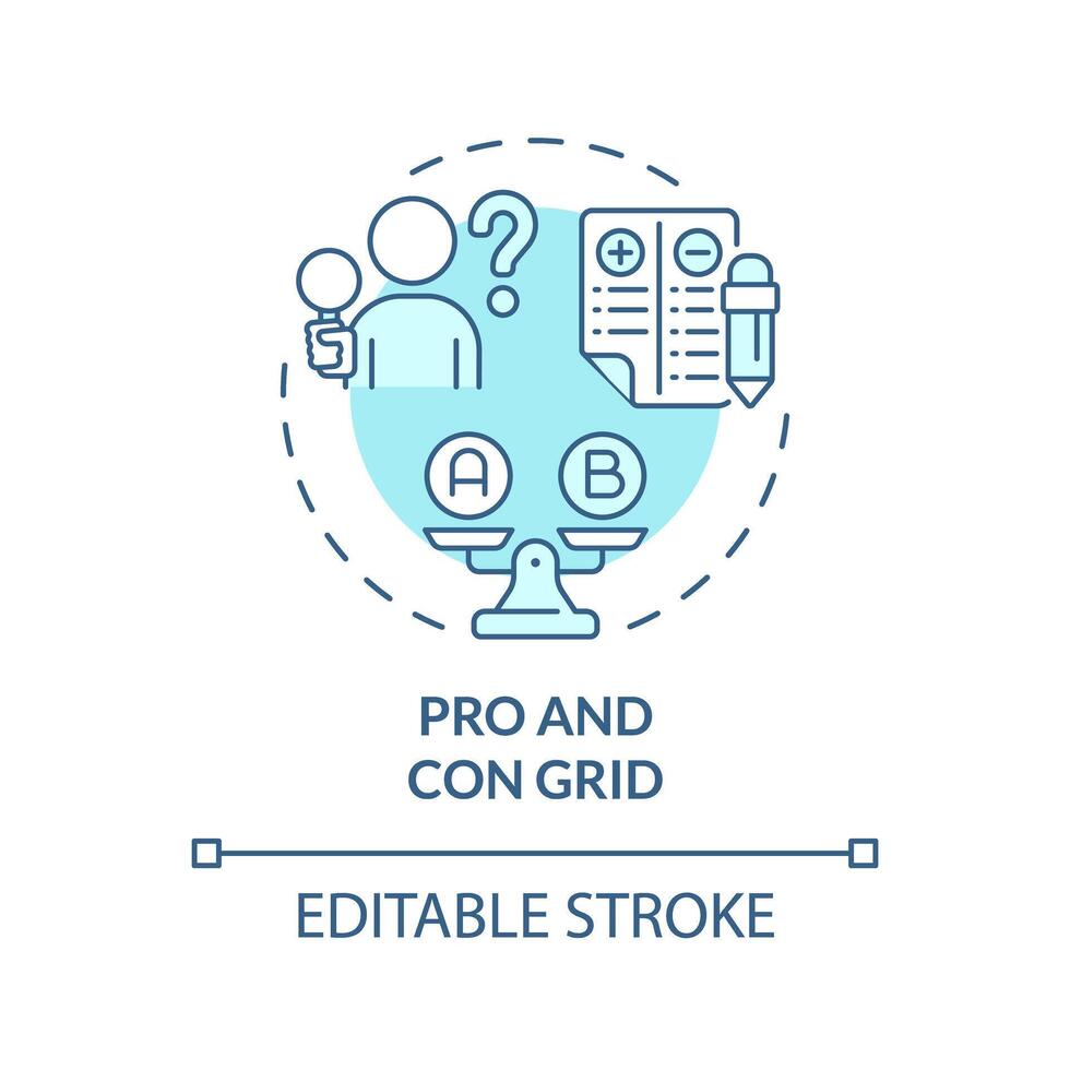Pro and con grid soft blue concept icon. List of advantages and disadvantages. Analysis, evaluation skills. Round shape line illustration. Abstract idea. Graphic design. Easy to use in presentation vector