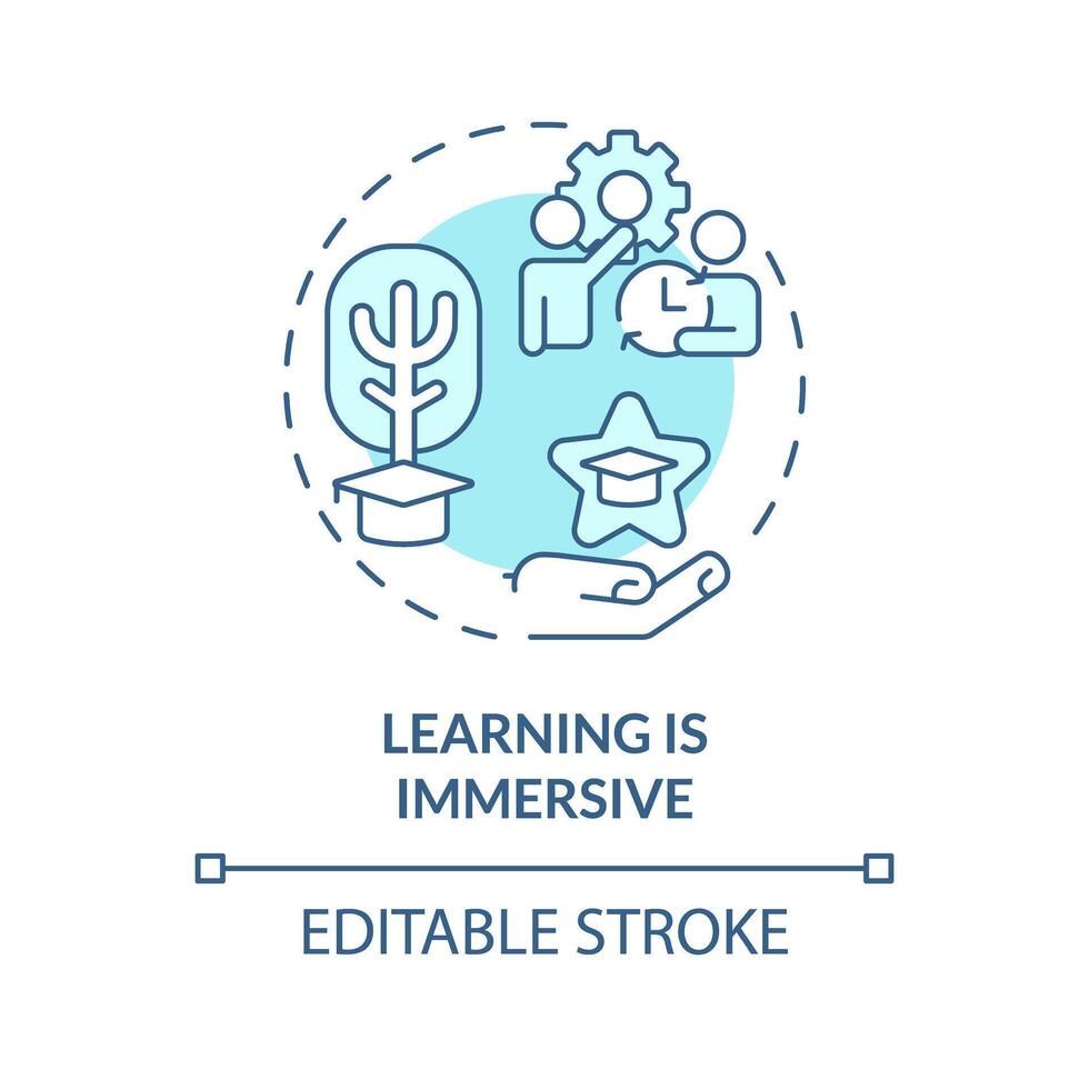 Learning is immersive soft blue concept icon. Experiential learning principle. Round shape line illustration. Abstract idea. Graphic design. Easy to use in presentation vector