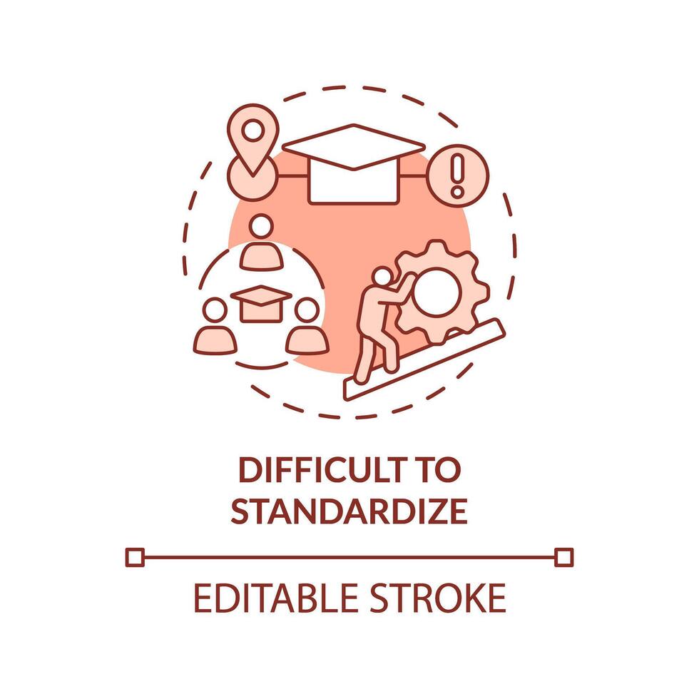 Difficult to standardize red concept icon. Experiential learning. Different learning outcomes. Round shape line illustration. Abstract idea. Graphic design. Easy to use in presentation vector
