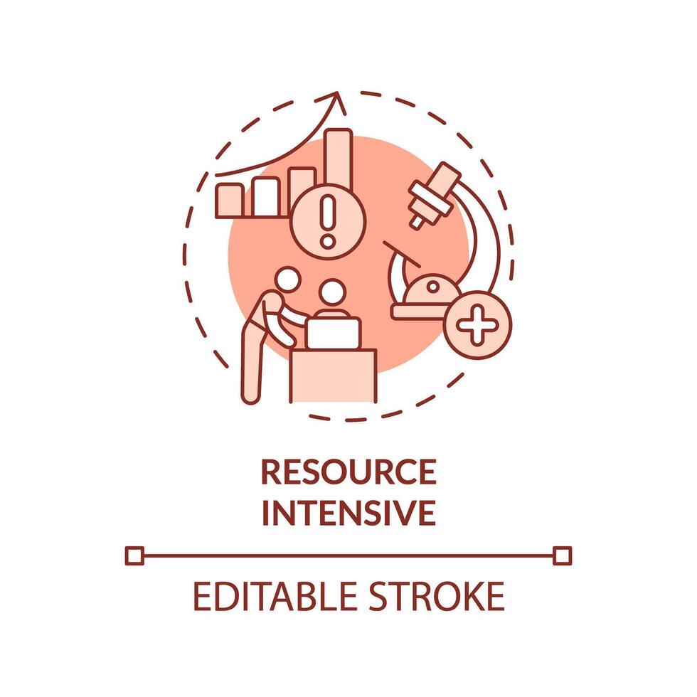 Resource intensive red concept icon. Experiential learning. Experimenting and researching. Round shape line illustration. Abstract idea. Graphic design. Easy to use in presentation vector