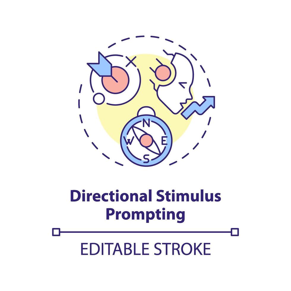 Directional stimulus prompting multi color concept icon. Prompt engineering technique. Guiding AI. Round shape line illustration. Abstract idea. Graphic design. Easy to use in article vector