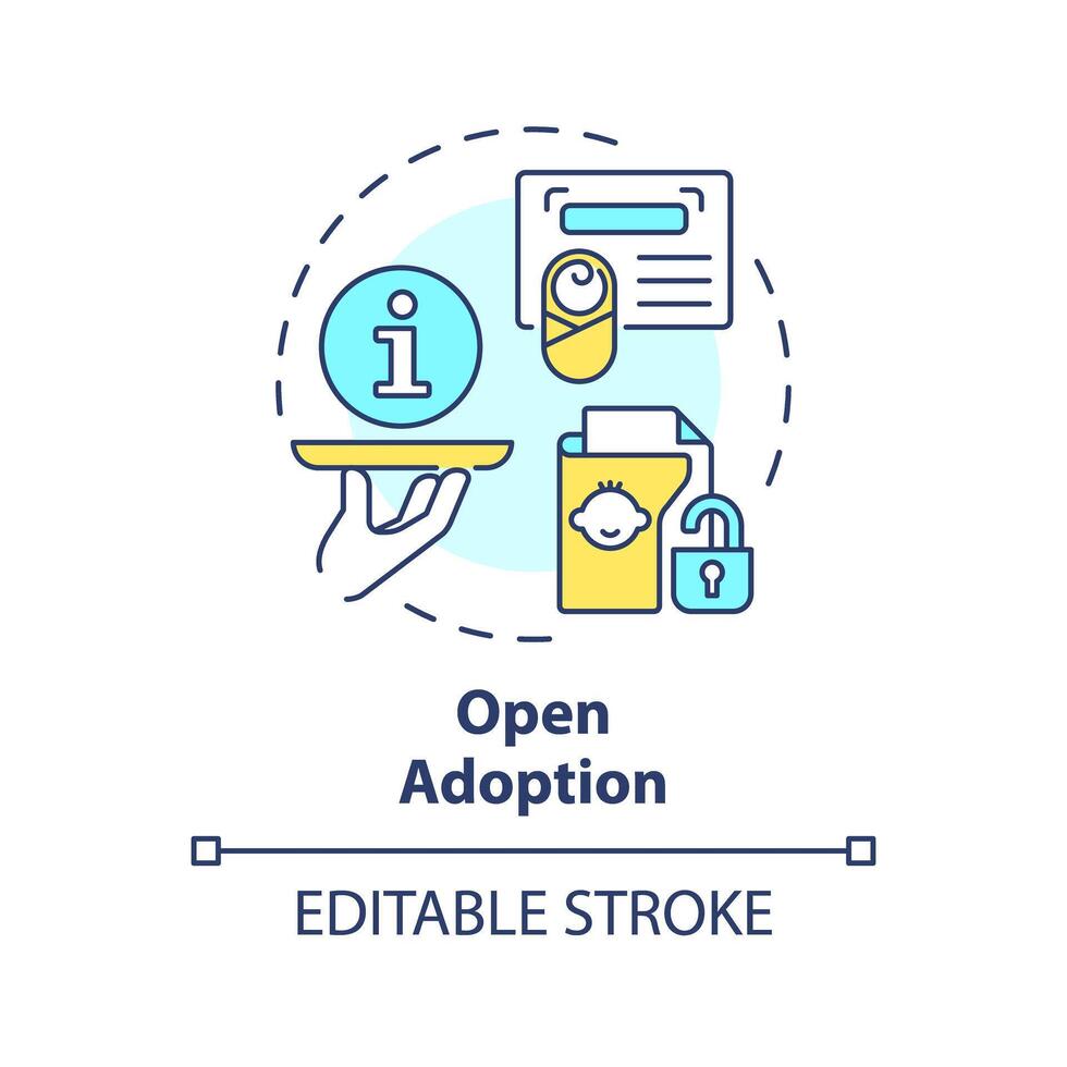 Open adoption multi color concept icon. Sharing personal information with biological parents. Child custody. Round shape line illustration. Abstract idea. Graphic design. Easy to use vector