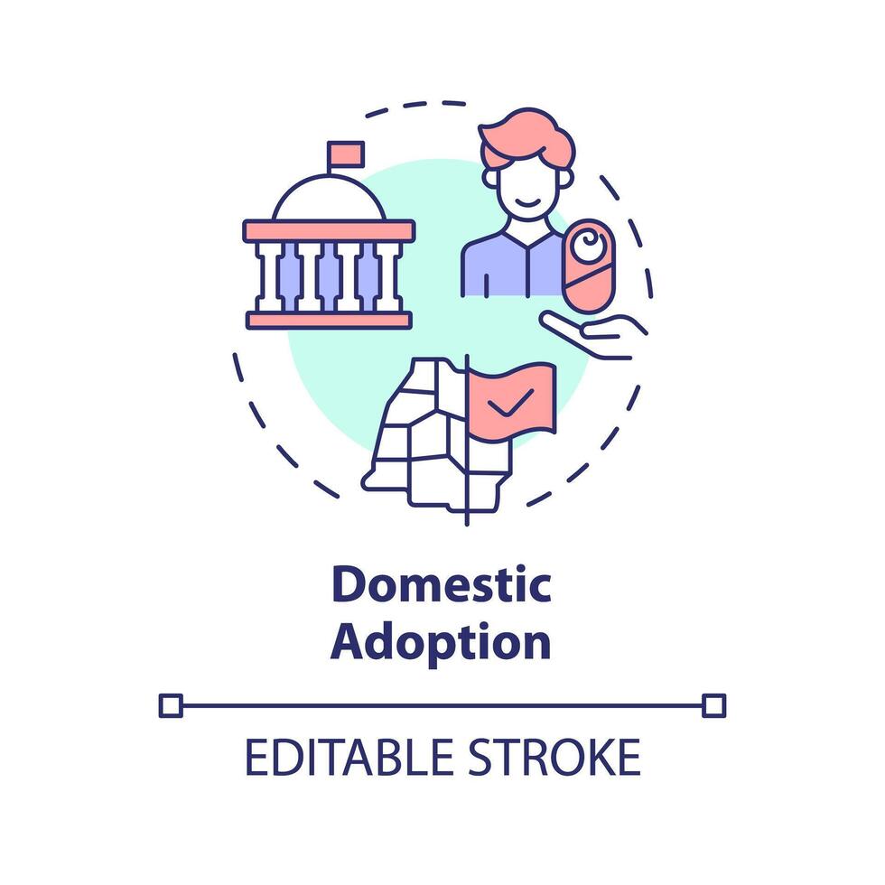 Domestic adoption multi color concept icon. Adopting newborn from home country. Legal process. Adoption agency service. Round shape line illustration. Abstract idea. Graphic design. Easy to use vector