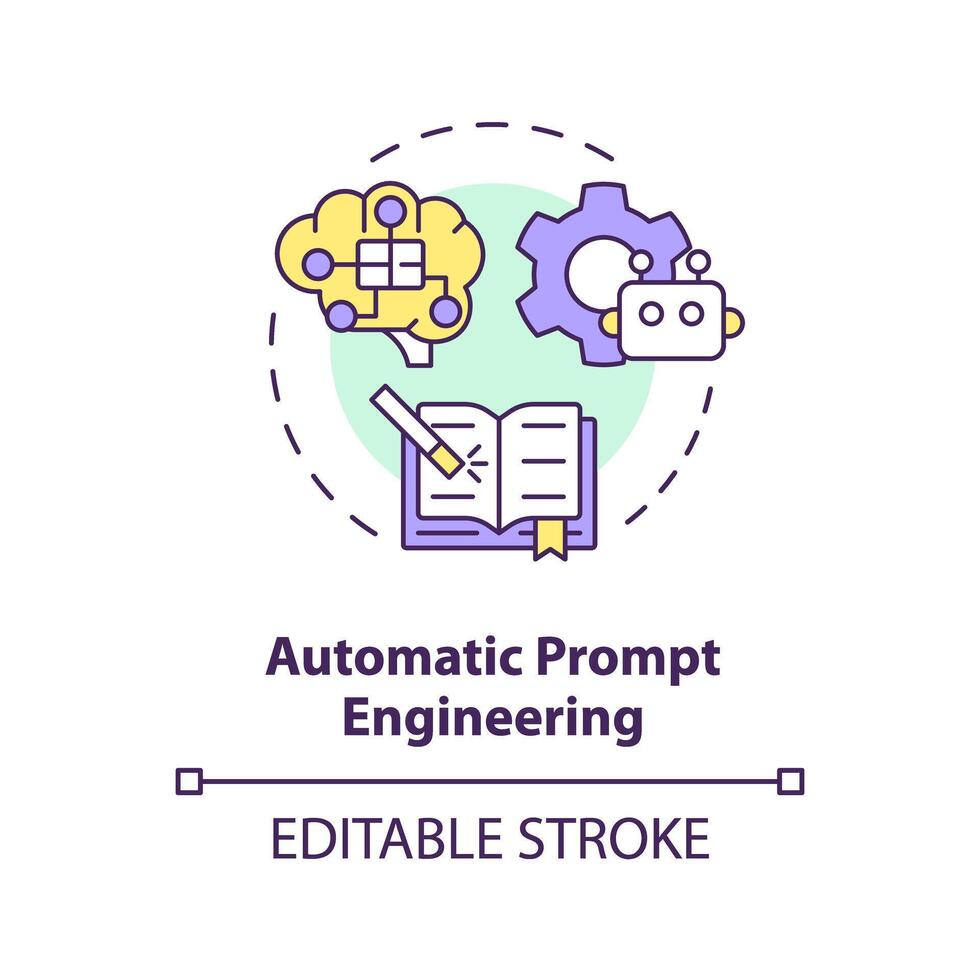 Automatic prompt engineering multi color concept icon. Prompt optimization. Algorithm and heuristics. Round shape line illustration. Abstract idea. Graphic design. Easy to use in article vector