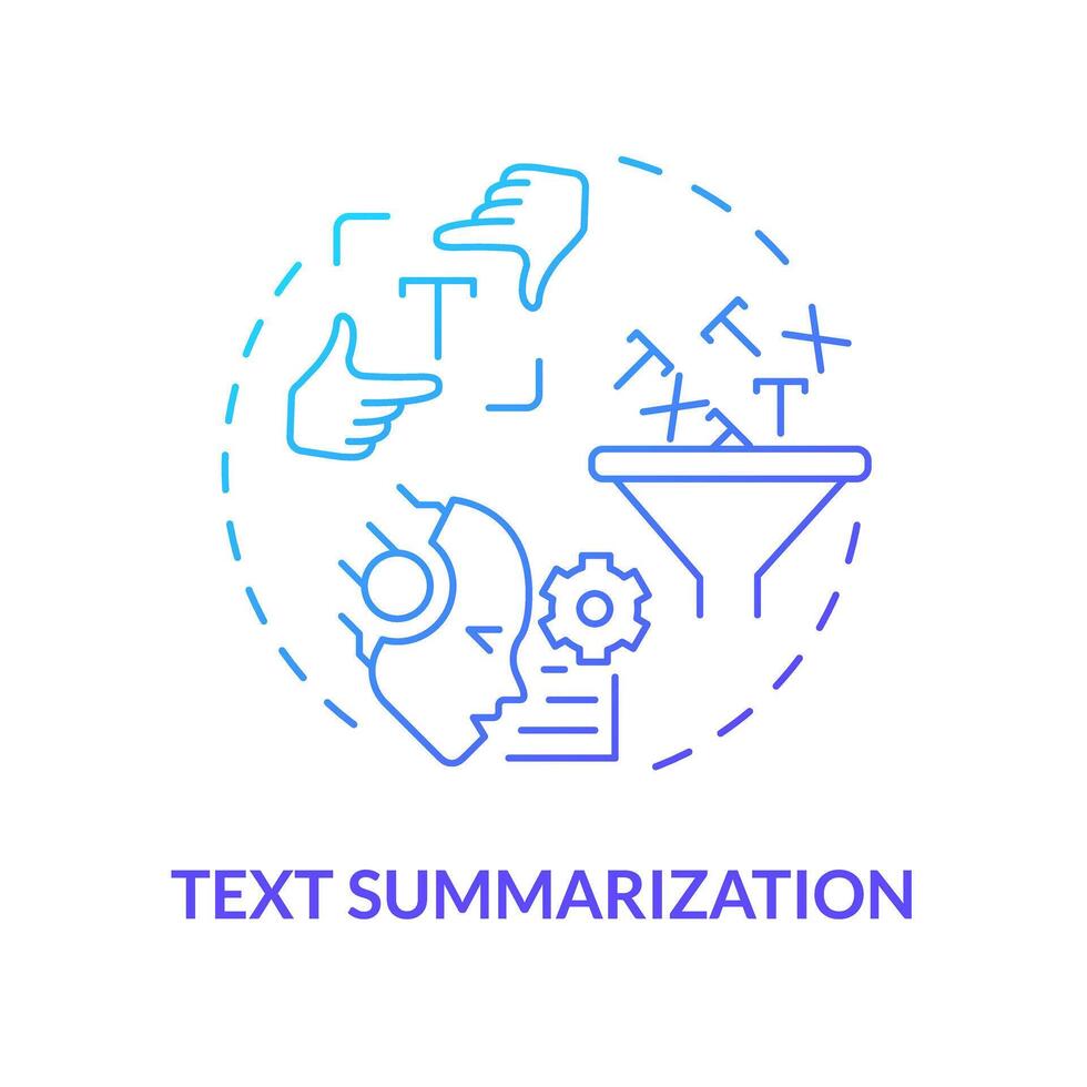 Text summarization blue gradient concept icon. Natural language processing. Intelligent data analysis. Round shape line illustration. Abstract idea. Graphic design. Easy to use in infographic vector