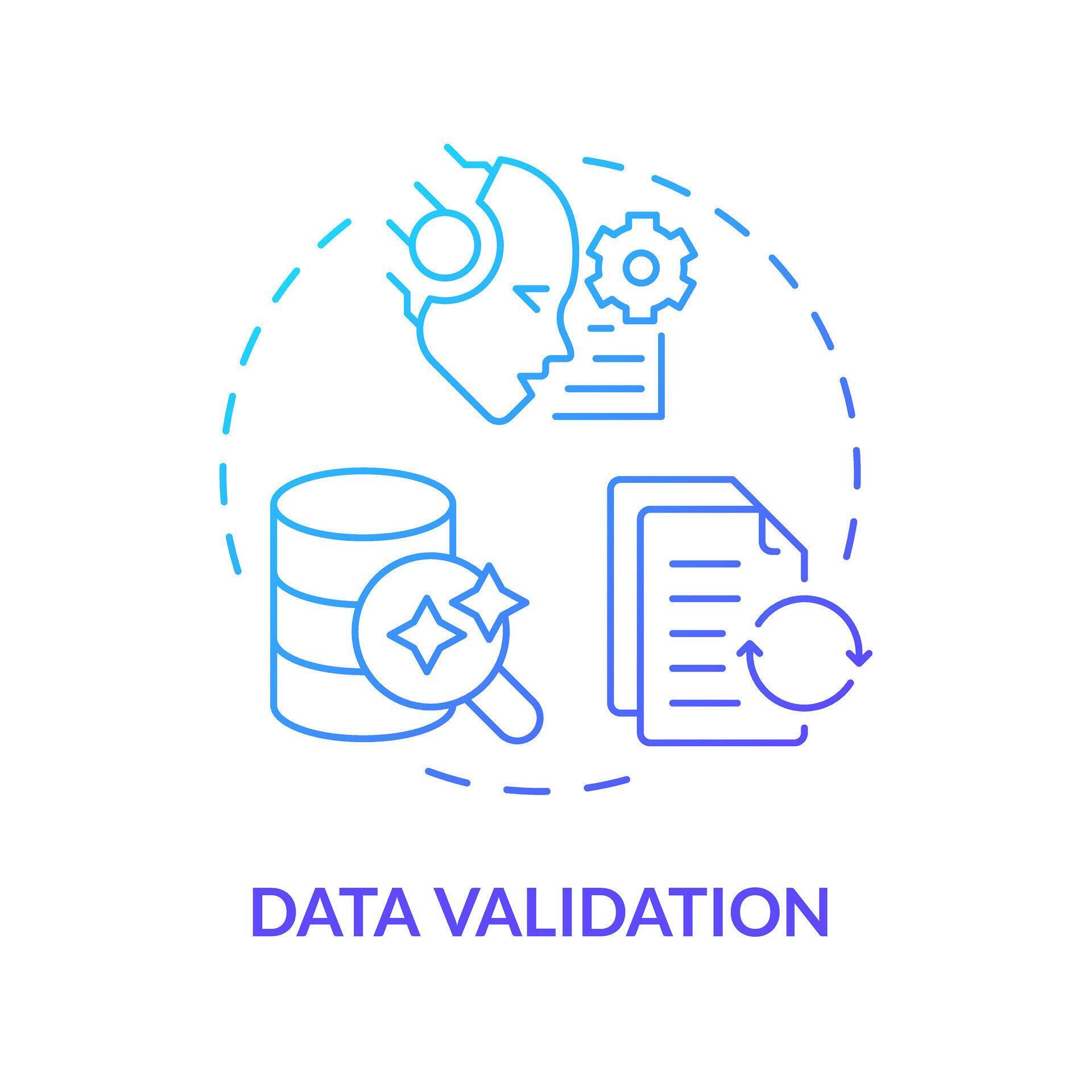 Data validation blue gradient concept icon. Information processing ...