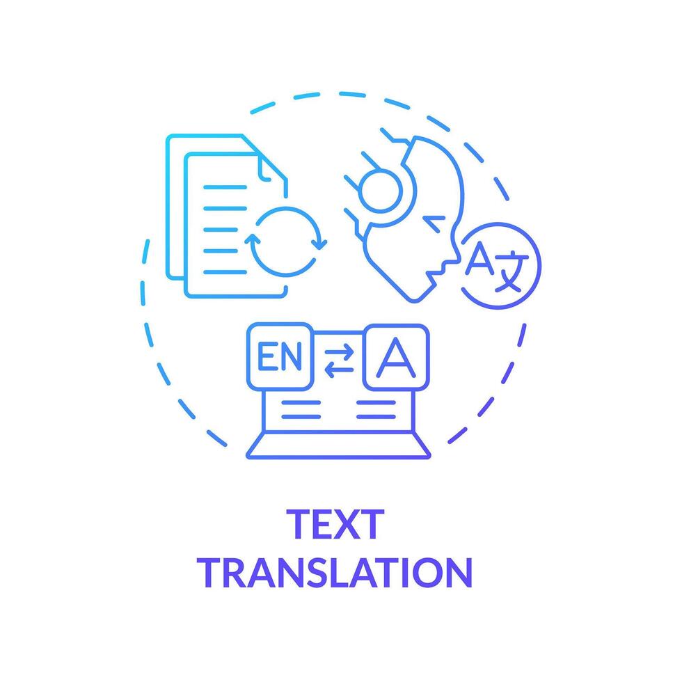 Text translation blue gradient concept icon. Artificial language translate. Data processing. Round shape line illustration. Abstract idea. Graphic design. Easy to use in infographic, presentation vector