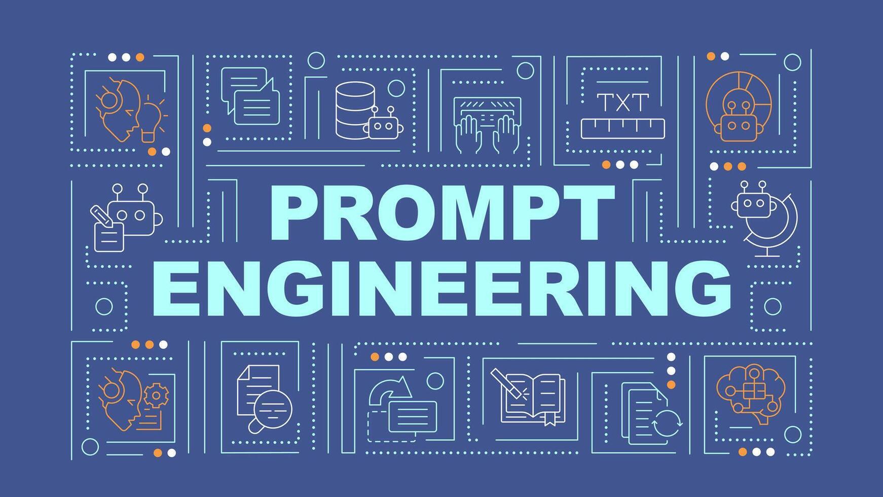 Prompt engineering dark blue word concept. Instruction for ai model. Typography banner. Flat design. illustration with title text, editable line icons. Ready to use vector
