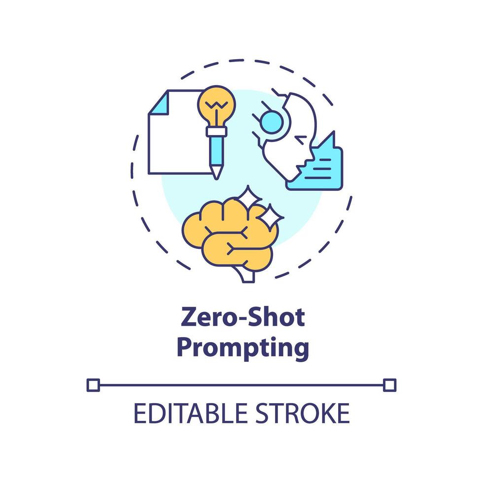 Zero shot prompting multi color concept icon. Prompt engineering. Provide with no examples. Simple questions. Round shape line illustration. Abstract idea. Graphic design. Easy to use in article vector