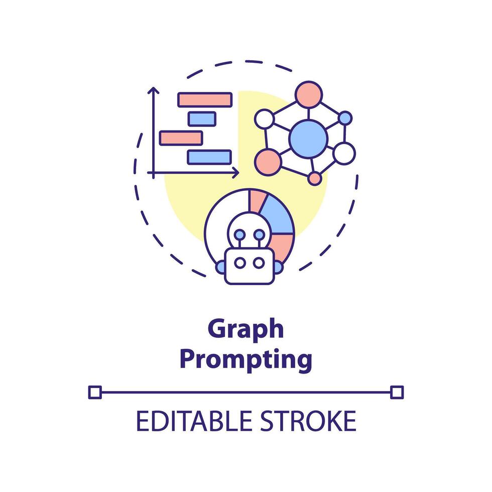 Graph prompting multi color concept icon. Prompt engineering technique. Visual information. Explanation of topic. Round shape line illustration. Abstract idea. Graphic design. Easy to use in article vector