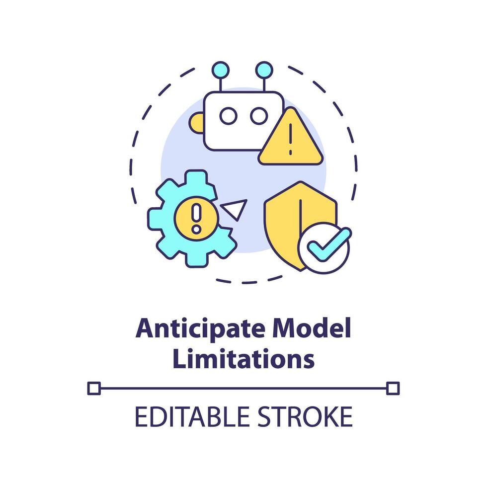 Anticipate model limitations multi color concept icon. Prompt engineering tips. Keep in mind restrictions. Round shape line illustration. Abstract idea. Graphic design. Easy to use in article vector