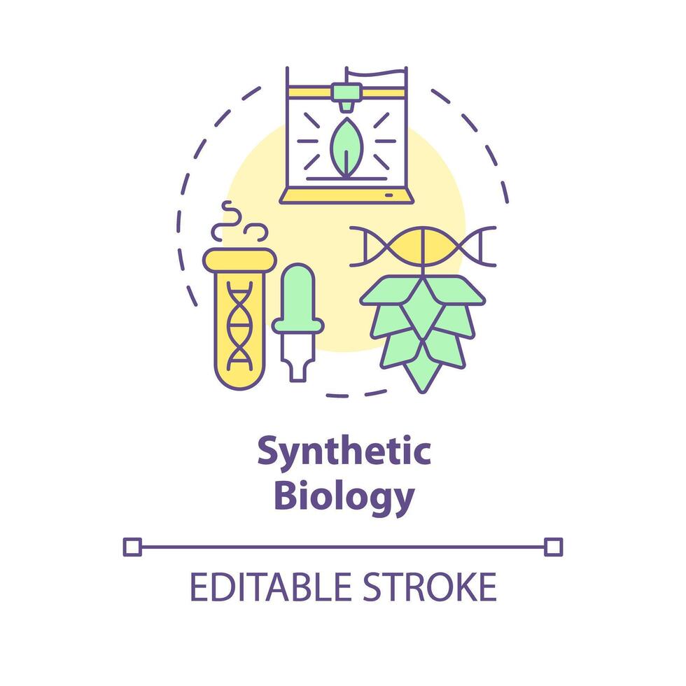 Synthetic biology multi color concept icon. Synthetic organisms, hybrid agriculture. Bioengineering cultivation. Round shape line illustration. Abstract idea. Graphic design. Easy to use in article vector