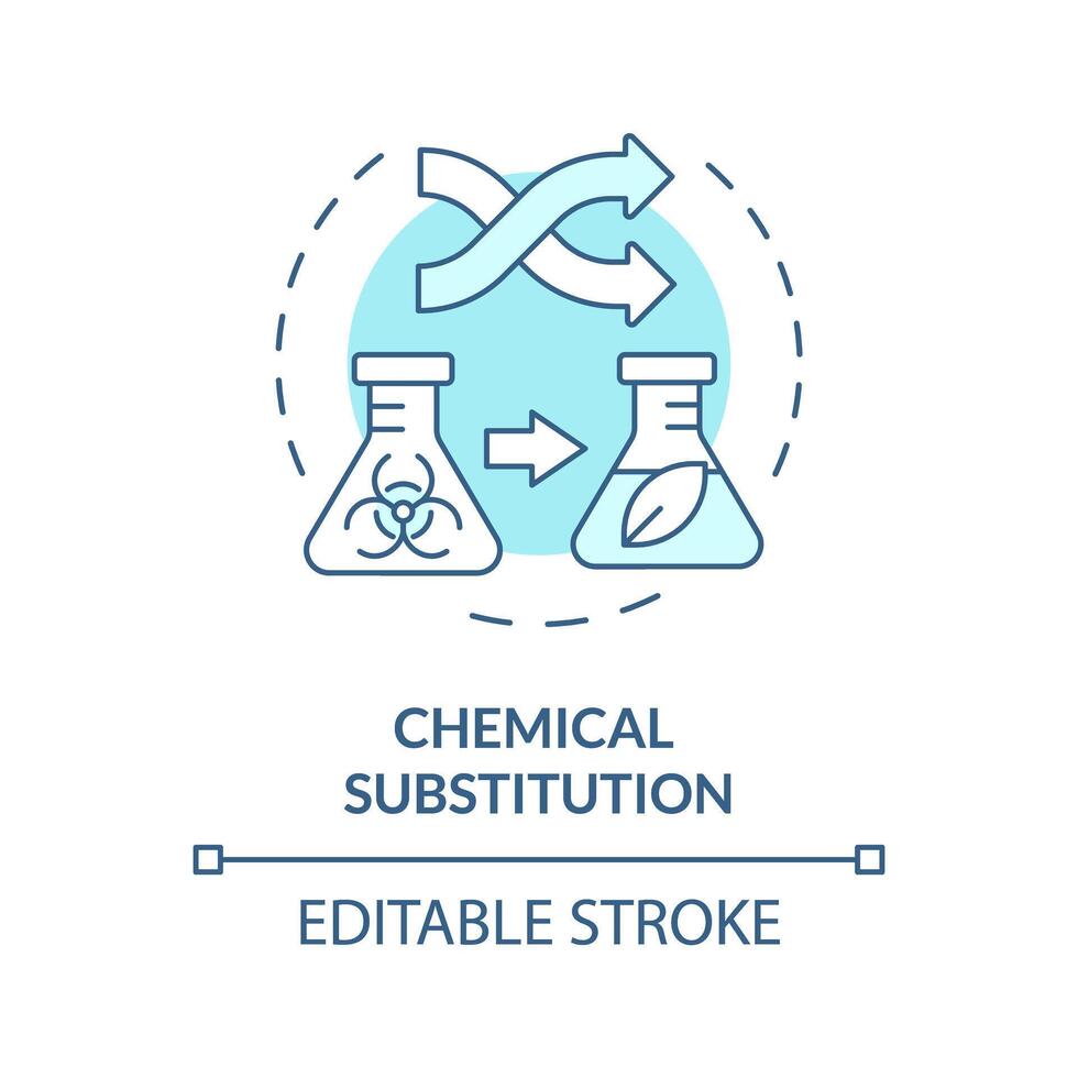 Chemical substitution soft blue concept icon. Molecular reaction, chemistry. Ecofriendly synthesis, pollution reduce. Round shape line illustration. Abstract idea. Graphic design. Easy to use vector