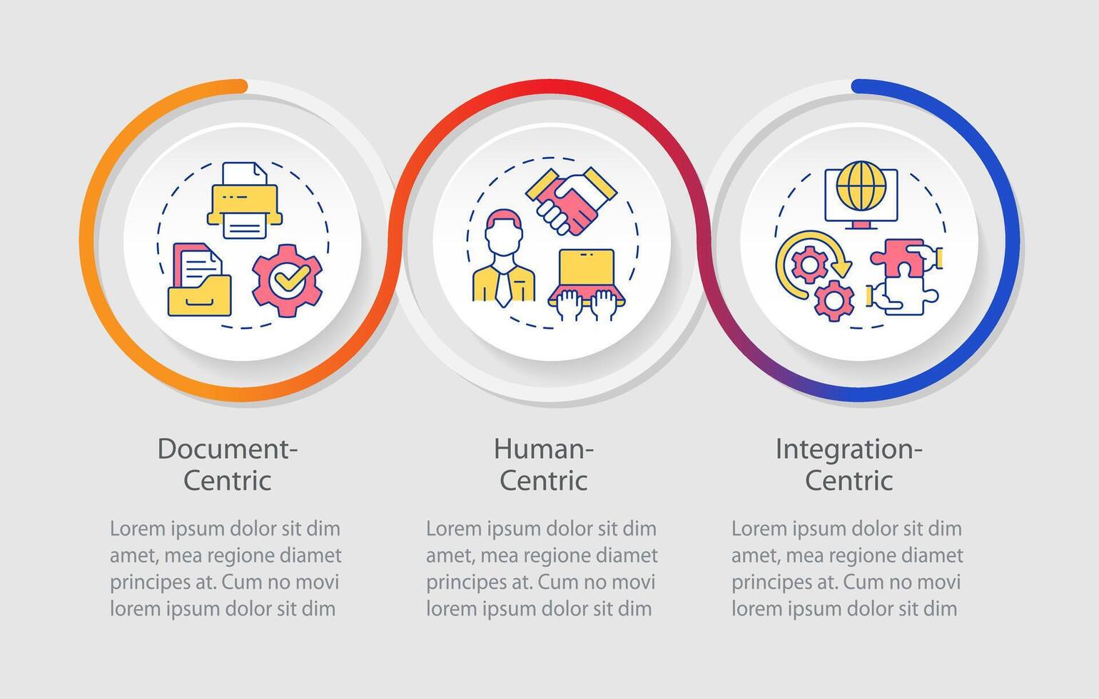 Centric business process management loop infographic template. Data visualization with 3 steps. Editable timeline info chart. Workflow layout with line icons vector