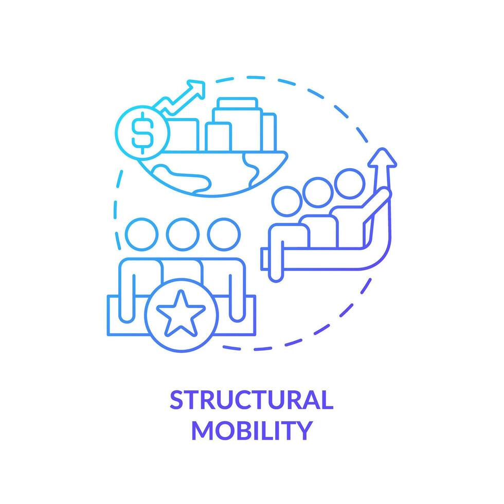 Structural mobility blue gradient concept icon. Economic growth. Group of people change social status. Socioeconomic changes. Round shape line illustration. Abstract idea. Graphic design. Easy to use vector