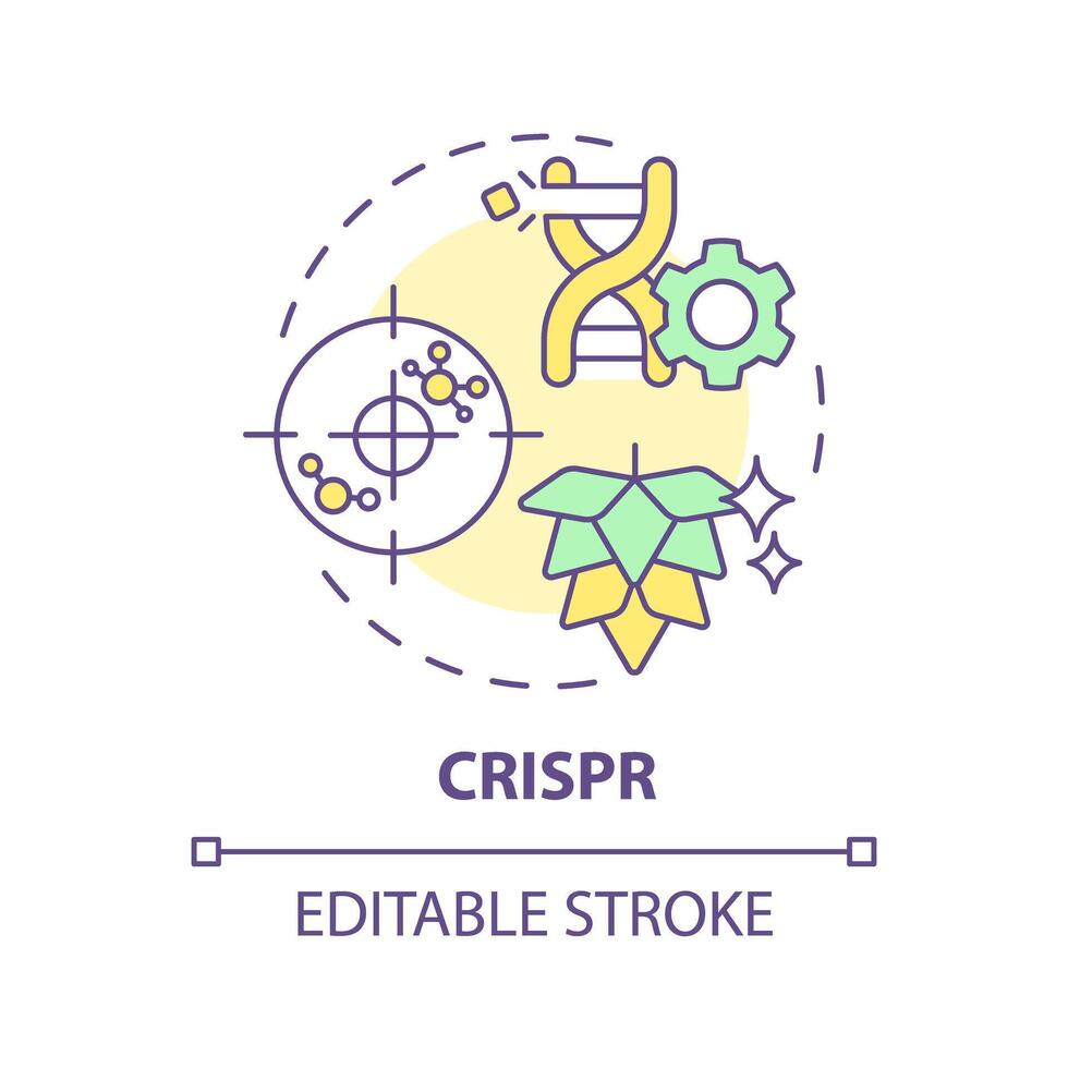 CRISPR multi color concept icon. Dna recombination, synthetic biology. Gene bioengineering. Round shape line illustration. Abstract idea. Graphic design. Easy to use in article, blog post vector