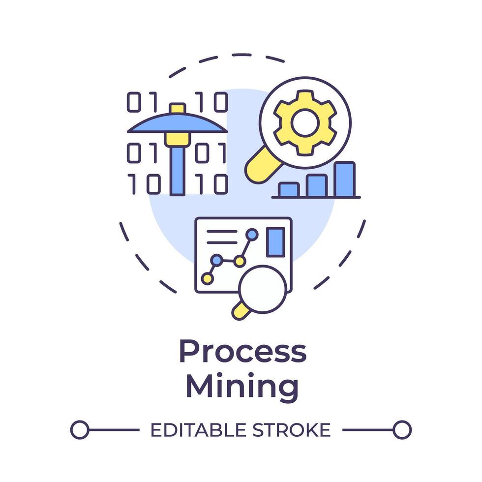 Process mining multi color concept icon. Software solution, source code. Organizational processes. Round shape line illustration. Abstract idea. Graphic design. Easy to use in infographic, article vector