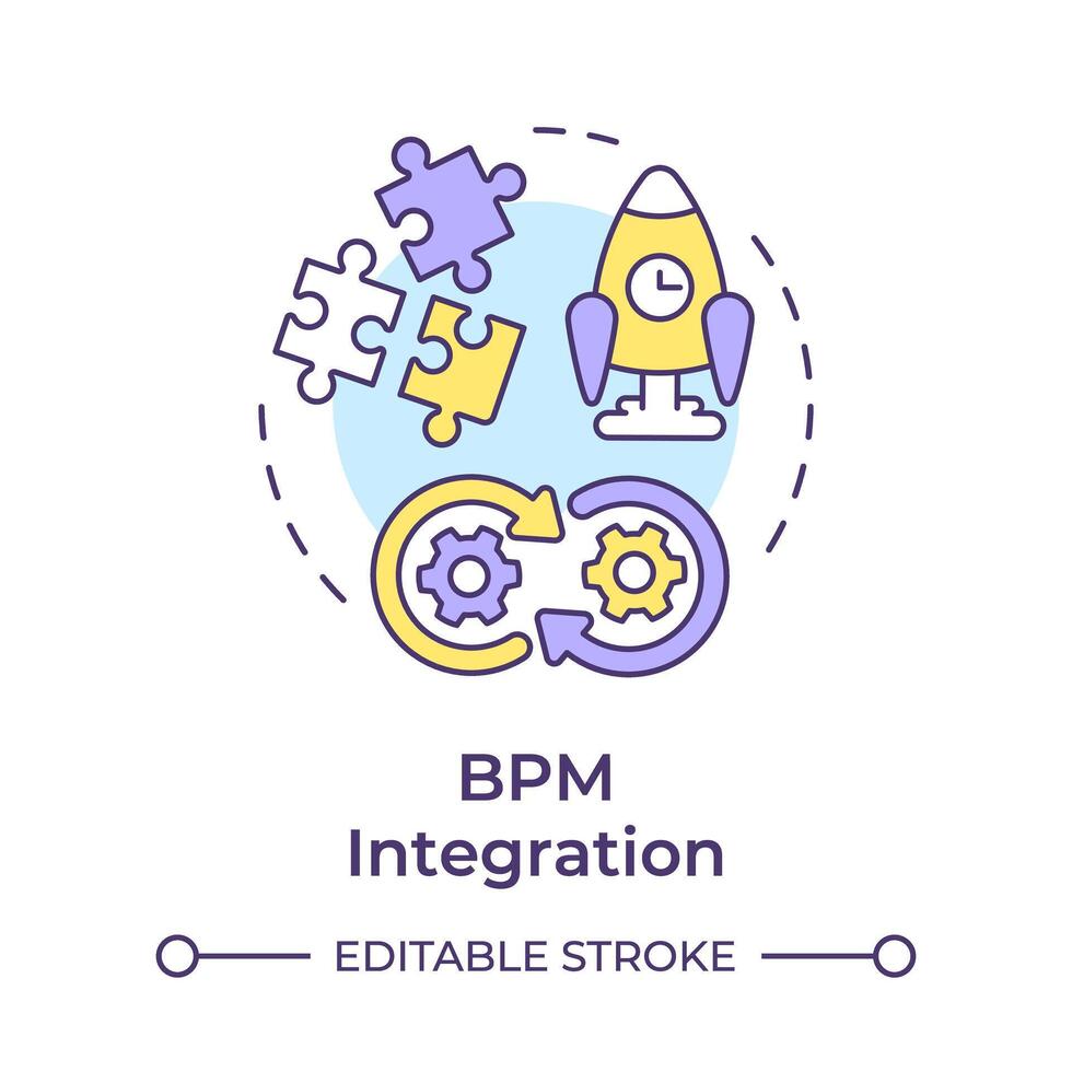 BPM integration multi color concept icon. Workflow streamline. Operational efficiency. Round shape line illustration. Abstract idea. Graphic design. Easy to use in infographic, article vector