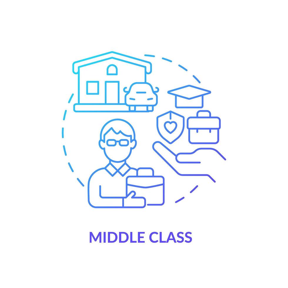 Middle class blue gradient concept icon. Class system. Professional workforce. Economic stability. Round shape line illustration. Abstract idea. Graphic design. Easy to use in article vector