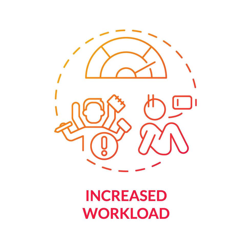 Increased workload red gradient concept icon. High stress level due to work. Multitasking, burnout. Round shape line illustration. Abstract idea. Graphic design. Easy to use in promotional material vector