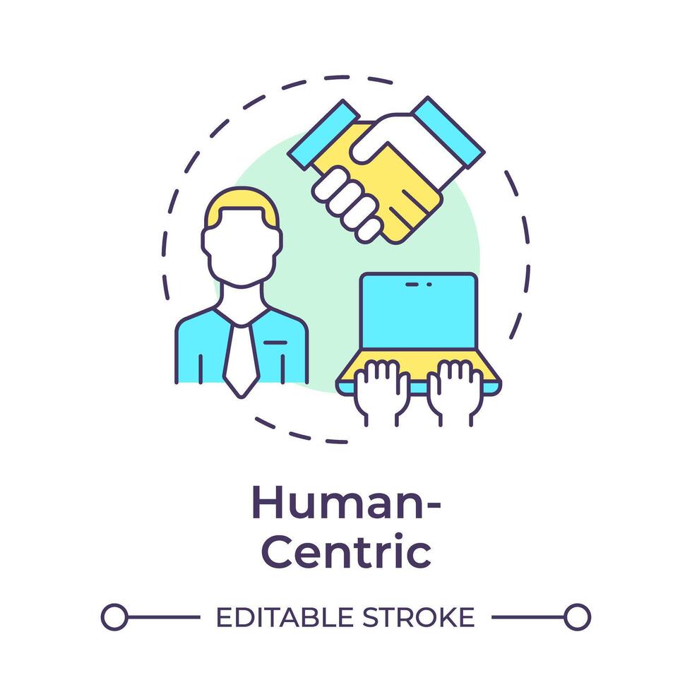 Human-centric multi color concept icon. Business process management. Workflow efficiency. Round shape line illustration. Abstract idea. Graphic design. Easy to use in infographic, article vector