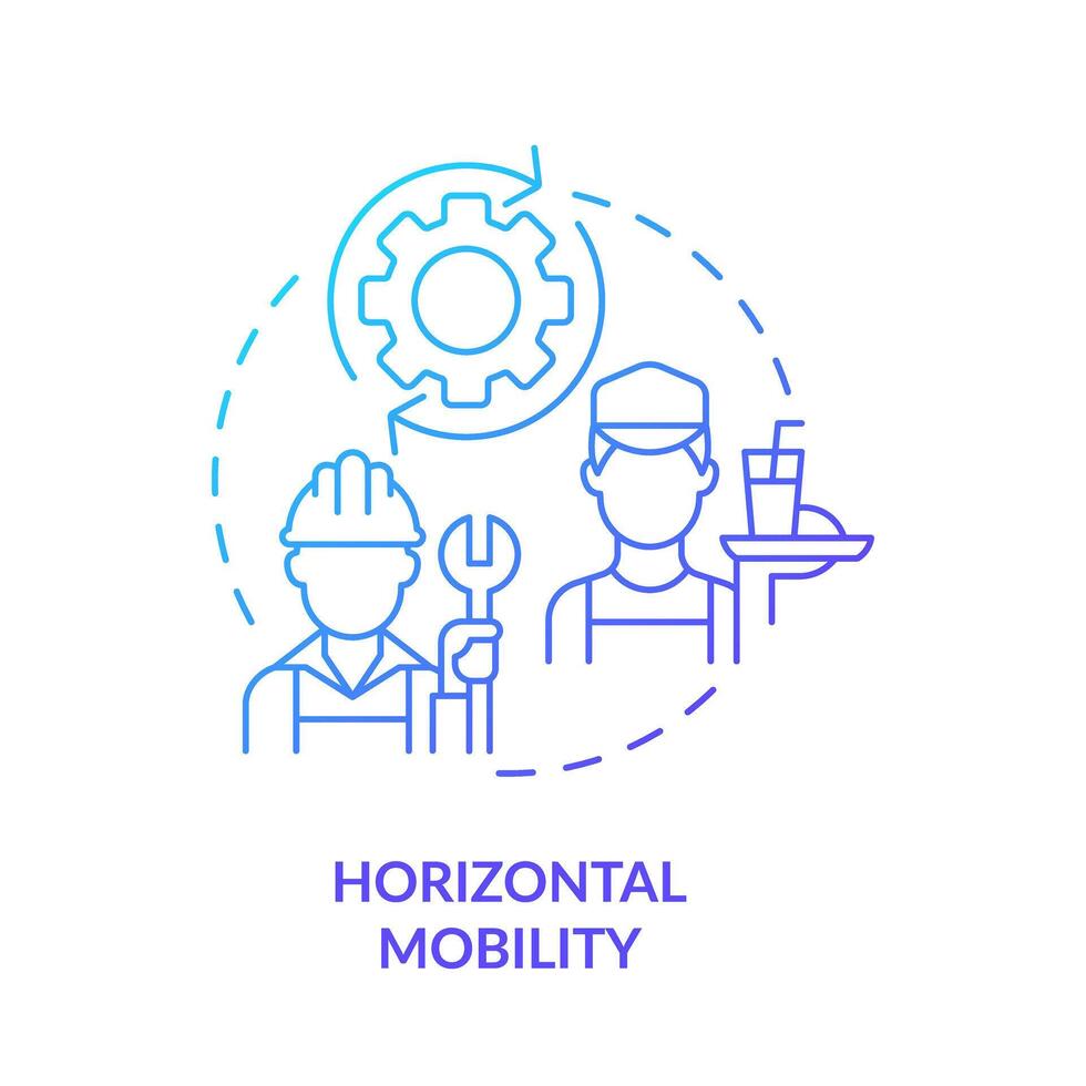 horizontal movilidad azul degradado concepto icono. cambiando ocupación. mismo social nivel. trabajando clase. carrera cambiar. redondo forma línea ilustración. resumen idea. gráfico diseño. fácil a utilizar vector