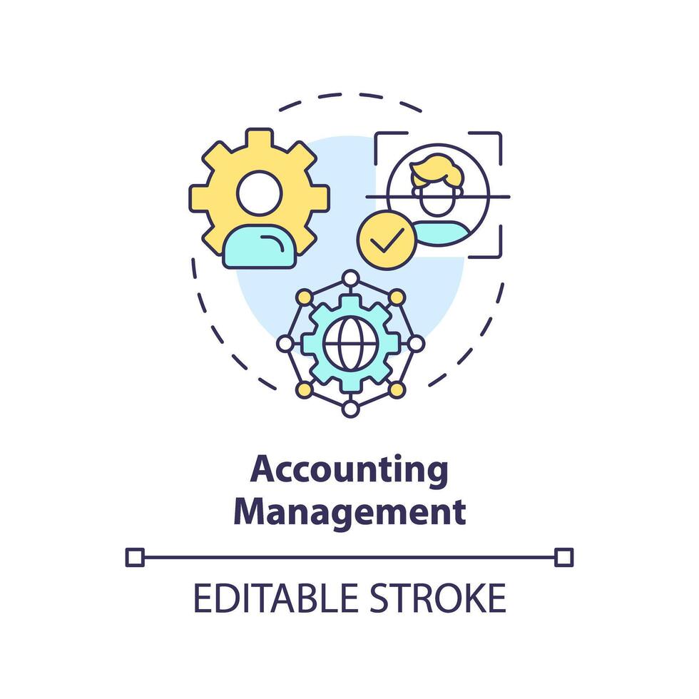 Accounting management multi color concept icon. Digital tracking, log analyzing. Network protocol regulation. Round shape line illustration. Abstract idea. Graphic design. Easy to use vector