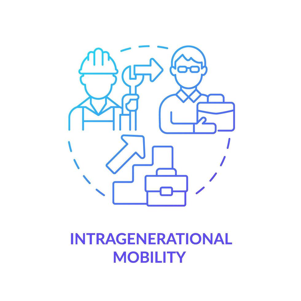 Intragenerational mobility blue gradient concept icon. Career progression. Shift from blue collar to white collar. Round shape line illustration. Abstract idea. Graphic design. Easy to use vector