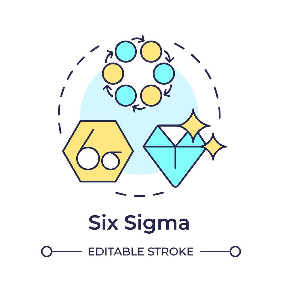 Six sigma methodology multi color concept icon. Data driven process. Product quality. Round shape line illustration. Abstract idea. Graphic design. Easy to use in infographic, article vector